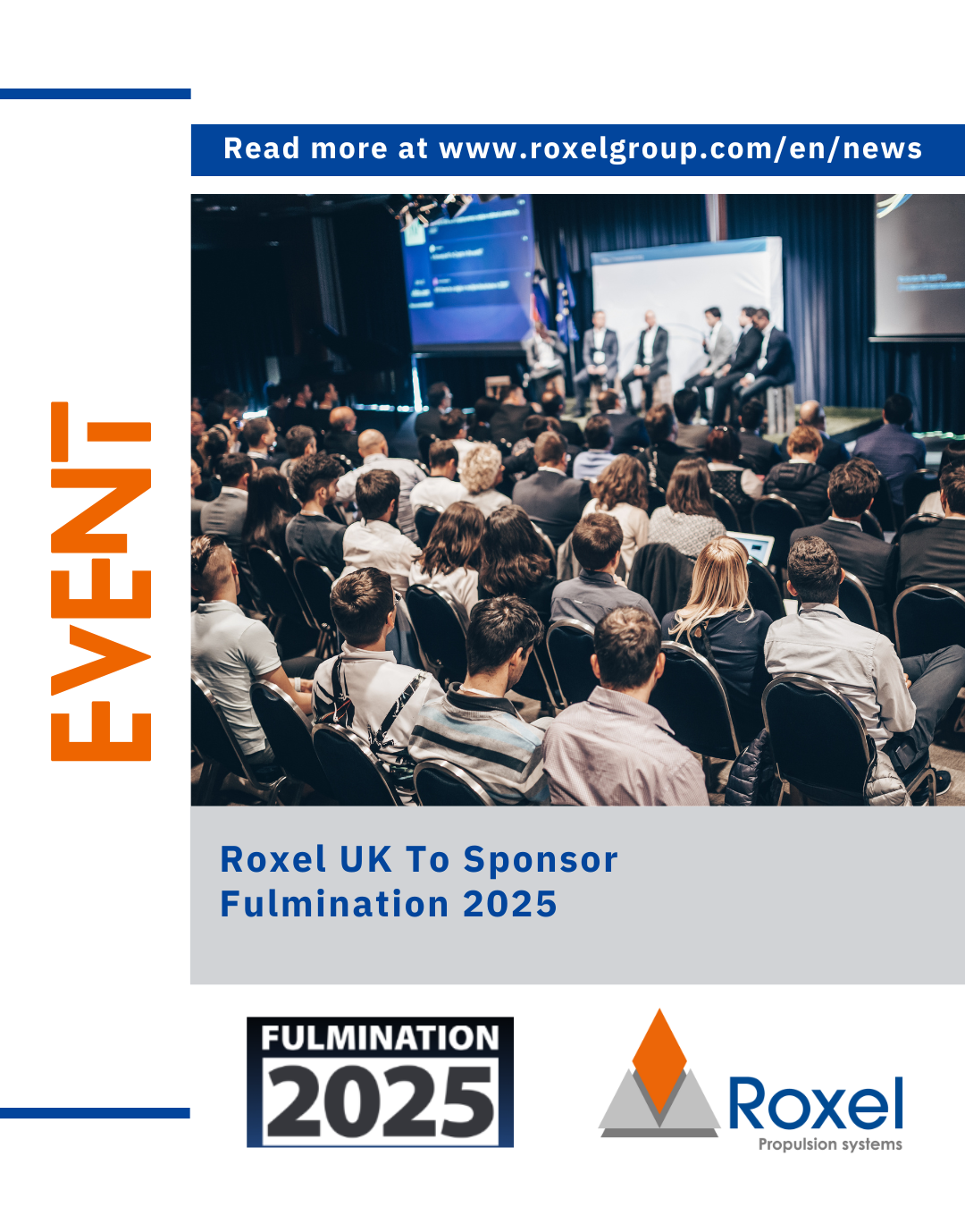 Roxel sponsosrs Fulmination 2025 - an image with audience listening to speakers on stage